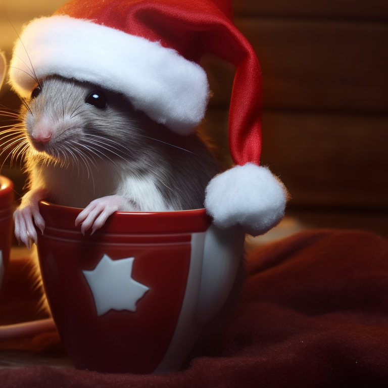Two characters in a cozy indoor setting, steaming mugs, soft christmas light illumination. festive rodent matching christmas rat pfp pfp for discord.