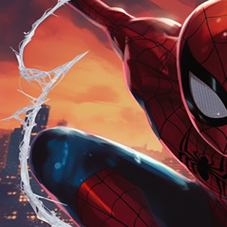 Spiderman trio scaling buildings, dynamic lines and detailed cityscape background. spiderman trio matching pfp pfp for discord.