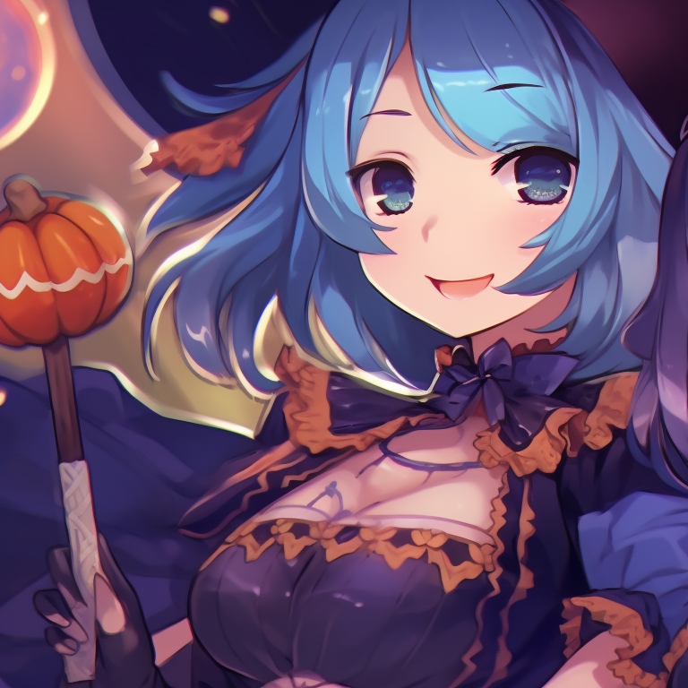 Two characters amid a twilight scene, a blend of dark and pastel colors, each wearing witch costumes. halloween-themed project sekai matching pfps pfp for discord.