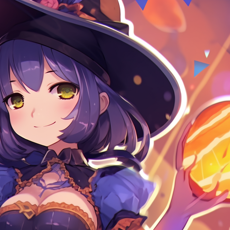 Two characters amid a twilight scene, a blend of dark and pastel colors, each wearing witch costumes. halloween-themed project sekai matching pfps pfp for discord.