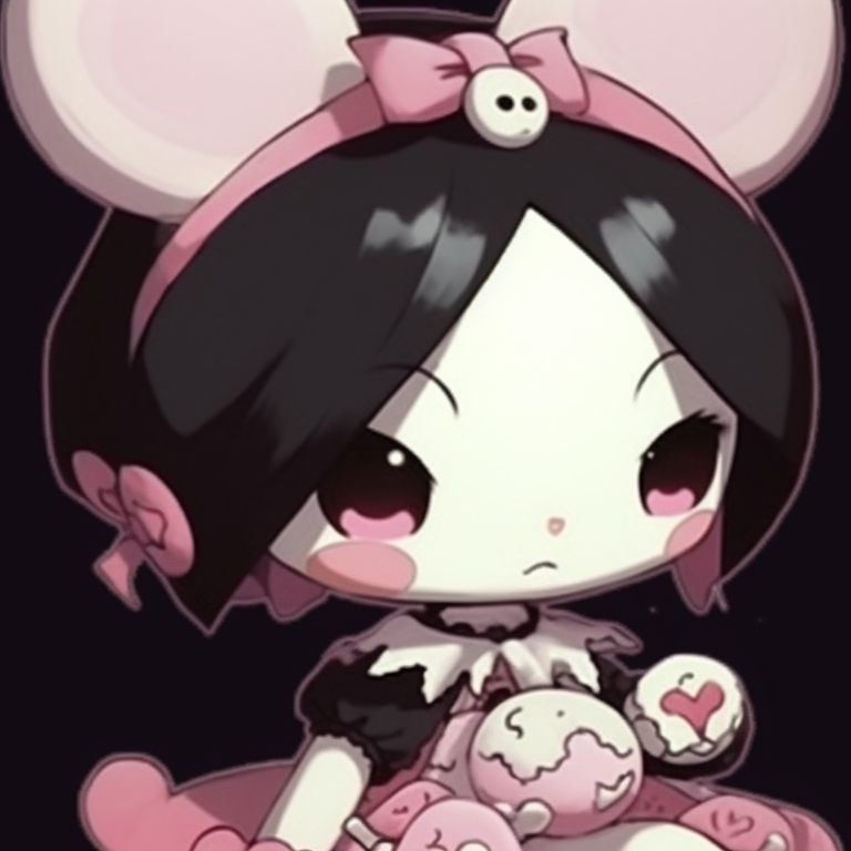 My Melody and Kuromi in dynamic poses, emphasizing power dynamics and vivid colors. classic my melody and kuromi pfp matching pairs pfp for discord.