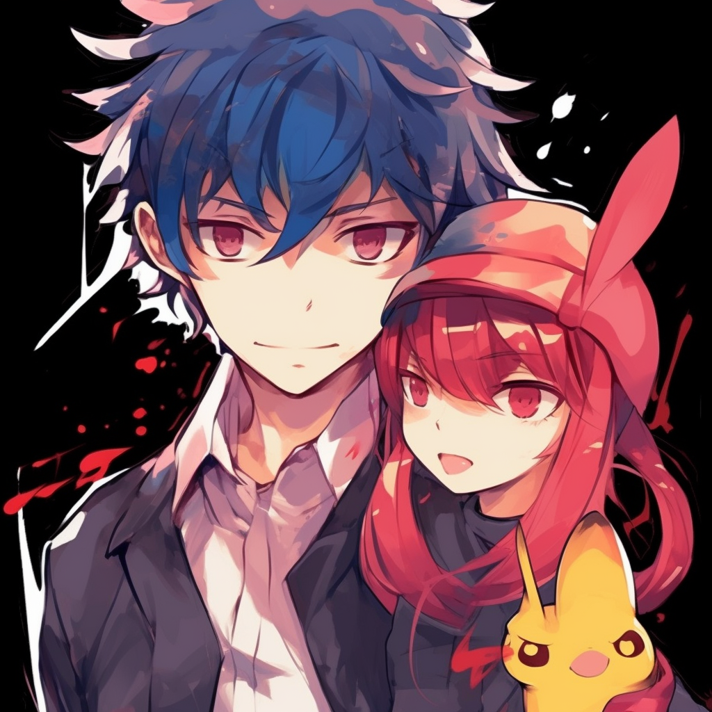 Ash and Pikachu in coordinated unisex matching profile pic, marked by an energy theme. unisex anime matching pfpHD, free download