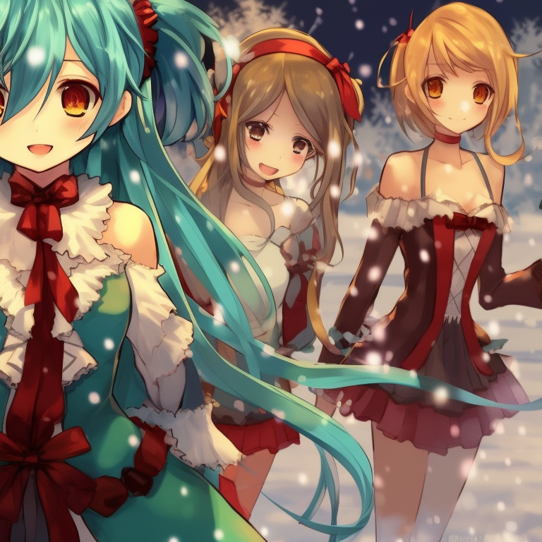 Characters with dreamlike expressions, pastel colors and refined lines. animated matching hatsune miku christmas pfp options pfp for discord.