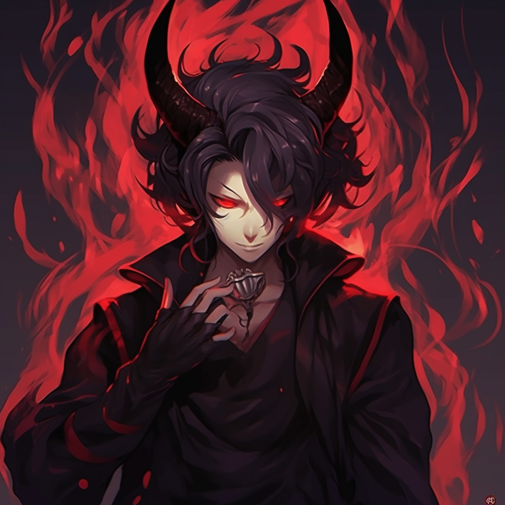 Depicts a demonic figure in regal attire, characterized by dynamic poses and menacing expressions. top ranked demon anime pfp pfp for discord.