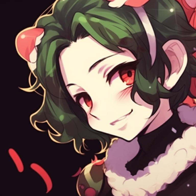 Two Demon Slayer characters with winter backgrounds, intense expressions. matching christmas demon slayer pfp outfits pfp for discord.