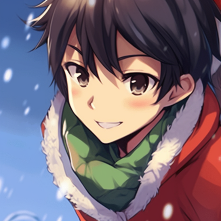 Two characters exchanging presents, anticipation visible in their eyes. matching cute christmas pfp gif - couples edition pfp for discord.