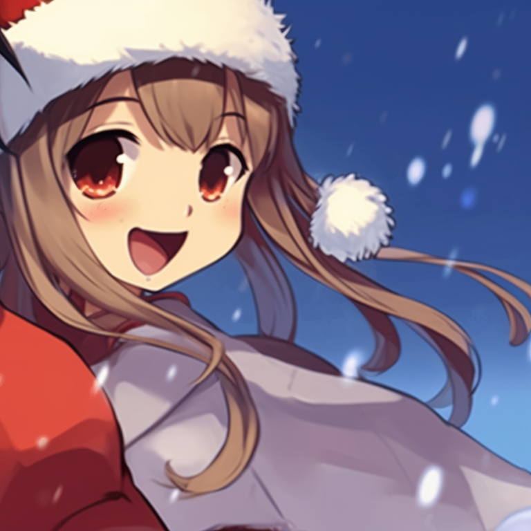 Two characters exchanging presents, anticipation visible in their eyes. matching cute christmas pfp gif - couples edition pfp for discord.