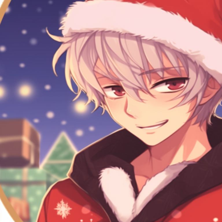 Two boys against the backdrop of a snowy night scene, cool hues and soft shading. cute matching christmas anime boy pfp pfp for discord.