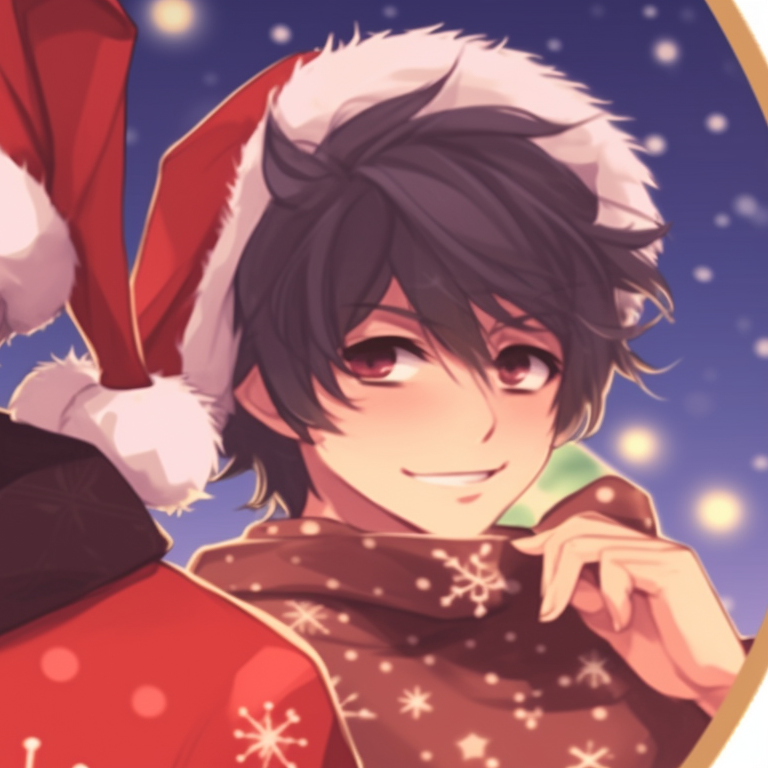 Two boys against the backdrop of a snowy night scene, cool hues and soft shading. cute matching christmas anime boy pfp pfp for discord.
