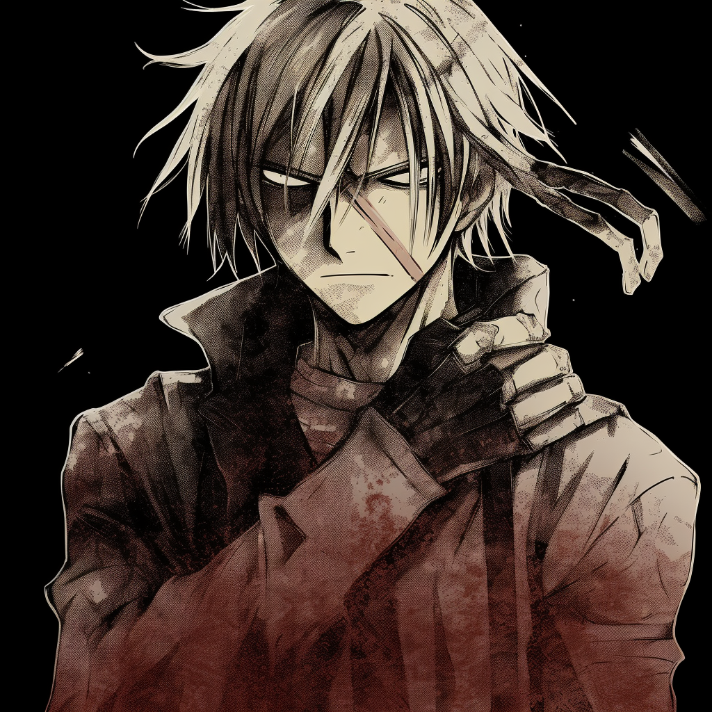 Edward Elric's metal arm, detailed intricacies and metallic hues engaged. trending anime pfp manga