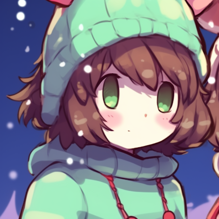 Asriel and Frisk, winter hats on, bold colors and playful expressions, engaged in a fun snowball fight. matching asriel christmas pfp designs pfp for discord.
