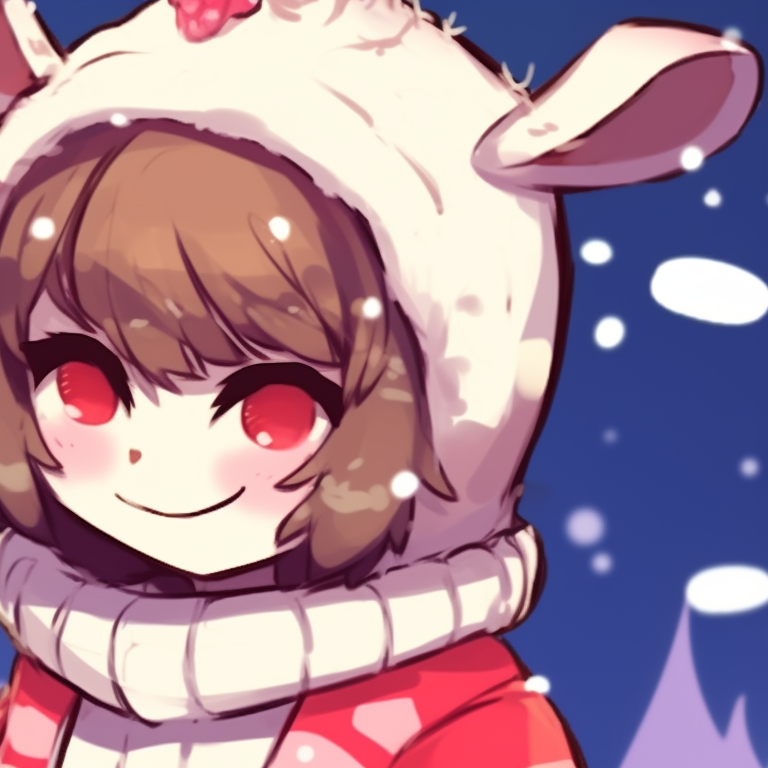 Asriel and Frisk, winter hats on, bold colors and playful expressions, engaged in a fun snowball fight. matching asriel christmas pfp designs pfp for discord.