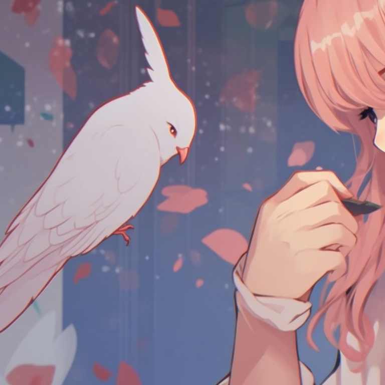 Two characters silhouette against a sunset, warm colors and bold outlines. anime pfp matching of lovebirds pfp for discord.