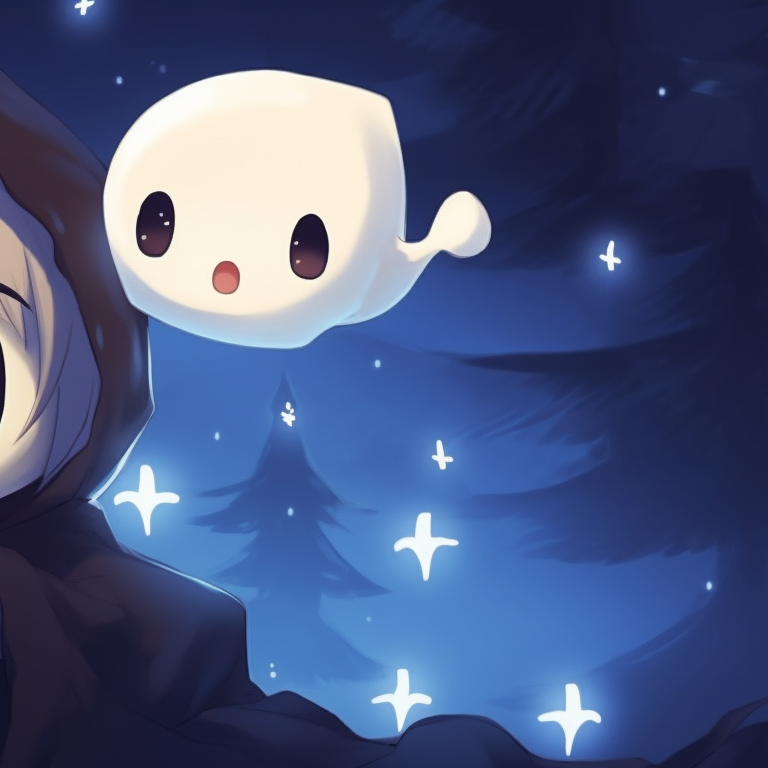 Two ghost characters under a starry Christmas night, deep blues and twinkling highlights. matching christmas pfp ghost icons pfp for discord.