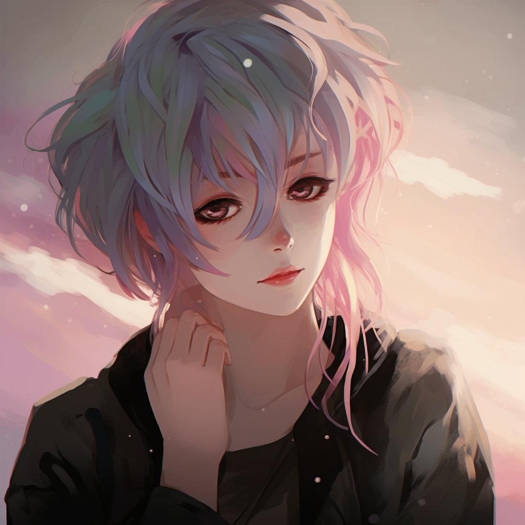 Anime girl with multicolored hair, pastel tones and soft shading. unique aesthetic anime pfp