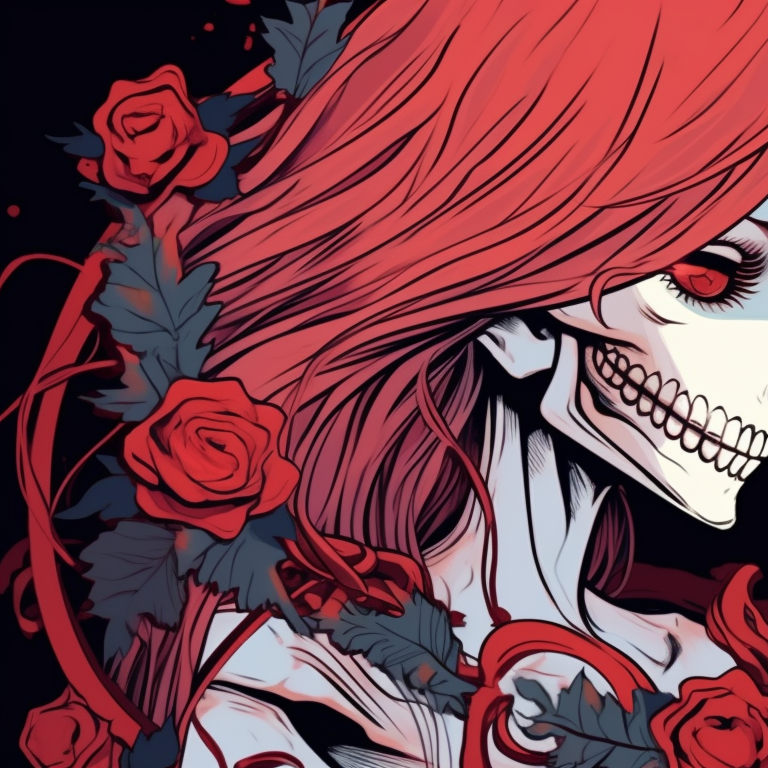 Two lovers, snowy textures and cold hues, intimately interlocking their skeletal fingers as they share a ghostly kiss. bone love - matching christmas pfp of skeletons kissing pfp for discord.