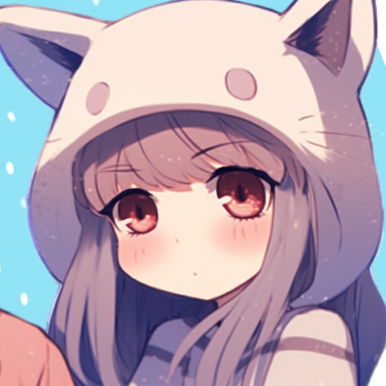 Two characters in fluffy winter garments, clean lines, and cool colors. adorable cute couple matching pfp pfp for discord.