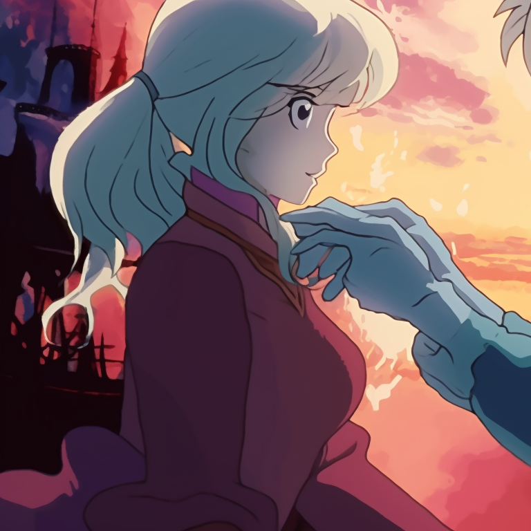 Howl's castle under a moonlit sky, characteristically spooky background with careful attention to detailing. howl's castle halloween themed pfp collections pfp for discord.