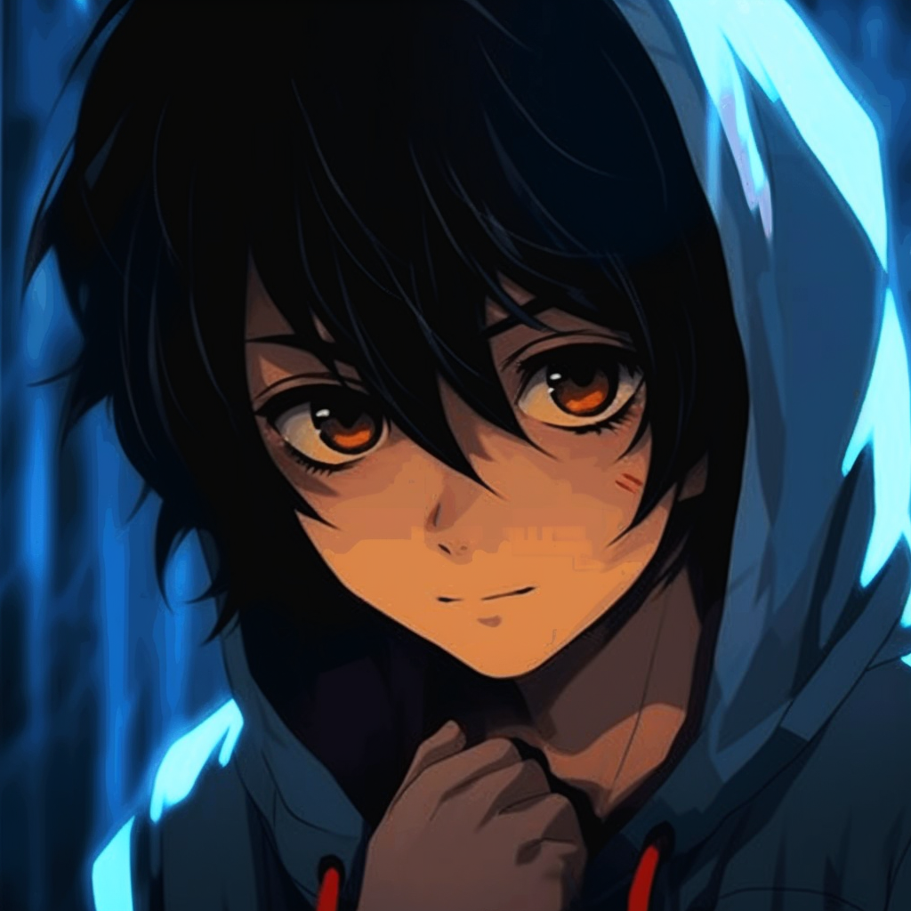 A trickster character exhibiting a mischievous grin, with dazzling sparkles and a vibrant color scheme. anime boy pfp gif collection