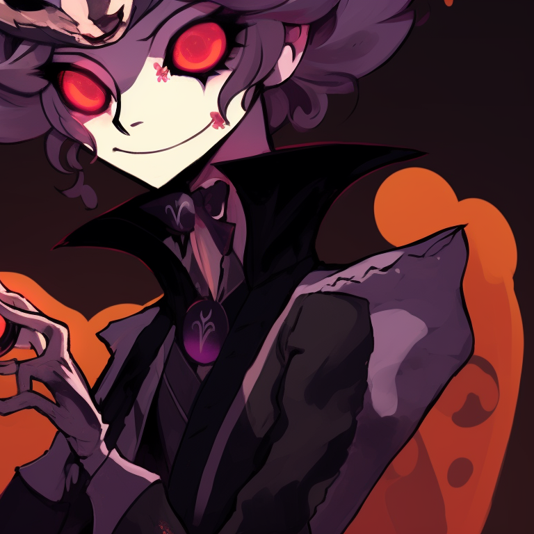 Stolas as a vampire, Blitzo as a werewolf, deep contrast and gothic architectural background. helluva boss halloween matching pfps pfp for discord.