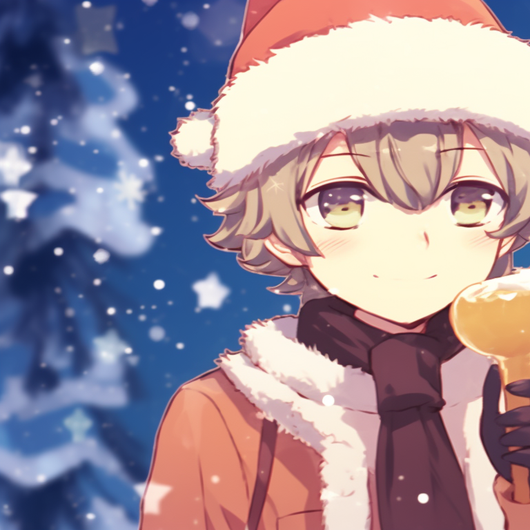 Two characters embracing each other tightly, chilly night backdrop and warm tones, wearing knitted scarves. whimsical matching gif christmas pfp pfp for discord.