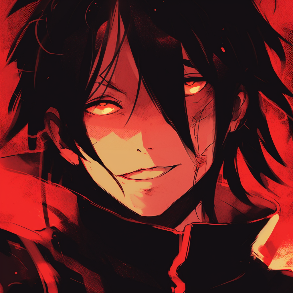 A detailed representation of Sasuke with striking red highlights, emphasizing on his characteristic Sharingan eyes. vibrant red pfp