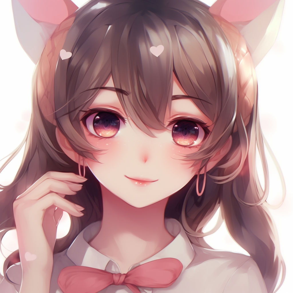 Close-up shot of Anime Egirl's smirking face with detailed cat ears, expressive eye design. cute anime egirl pfp pfp for discord.