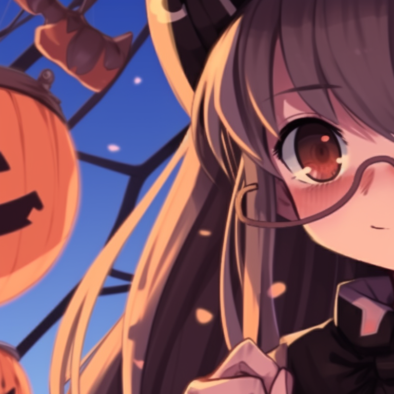 Hanako and Yashiro in Halloween theme costumes, realistic style with attention to detail, smug expressions on faces. hanako and yashiro halloween theme matching pfp gallery pfp for discord.