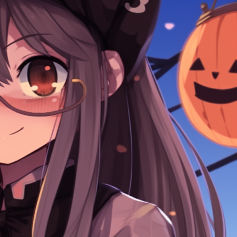 Hanako and Yashiro in Halloween theme costumes, realistic style with attention to detail, smug expressions on faces. hanako and yashiro halloween theme matching pfp gallery pfp for discord.