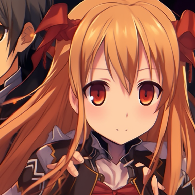 Kirito and Asuna under a full moon, sharp details with an emphasis on their curious expressions. halloween version pfp matching of kirito and asuna pfp for discord.