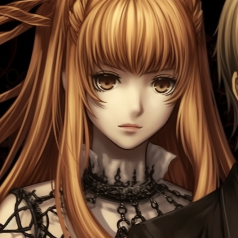 Misa Amane and Light Yagami in matching Victorian-era spooky outfits, highly detailed designs. misa amane matching spooky outfits pfp for discord.