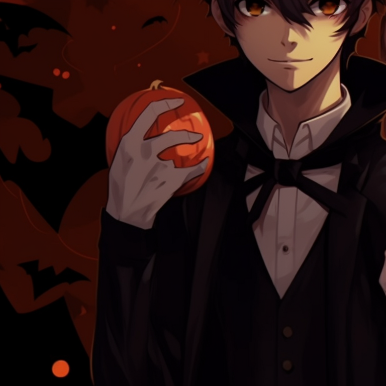 Characters as classic Halloween creatures, backlit by a full moon, with a mysterious vibe. trendy matching halloween pfp for couples in real life pfp for discord.