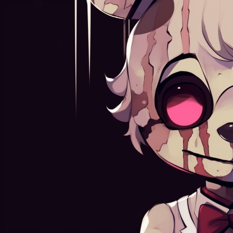 Two characters with a mix of realism and cartoon style, eerie aura, contrasting dark and light colors. awesome fnaf pfps to match pfp for discord.