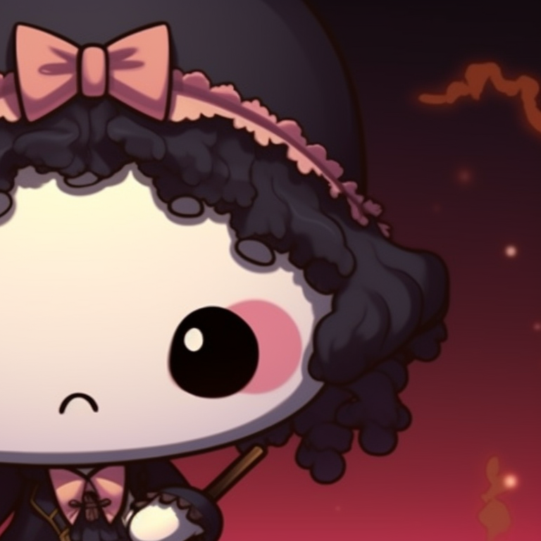 Two Halloween themed Hello Kitty characters, vividly spooky detailing and intense colors. hallo-kitty matching profile pics pfp for discord.