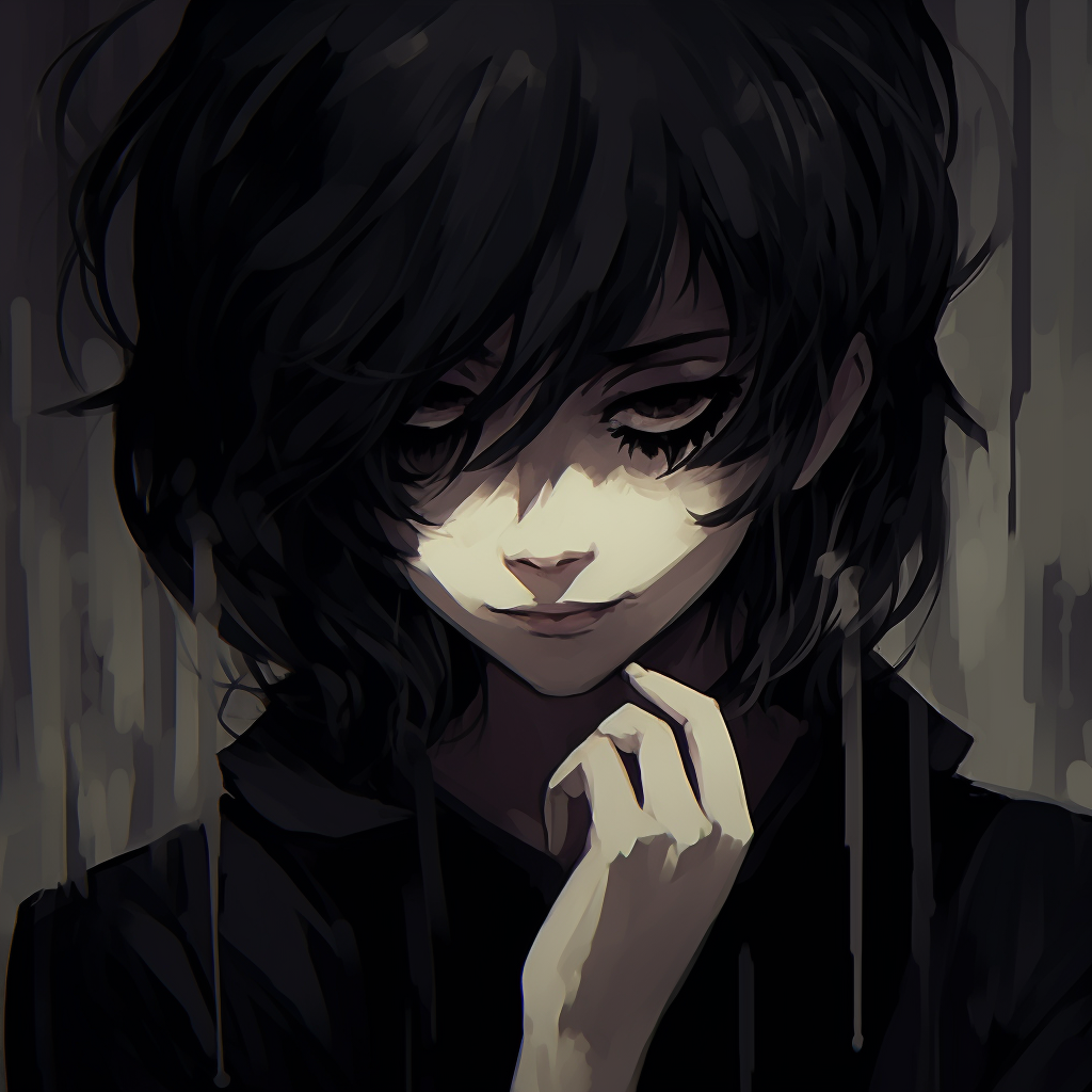 Detailed close-up of teary-eyed anime girl, intricate linework and soft shading. mysterious sad anime pfpHD, free download