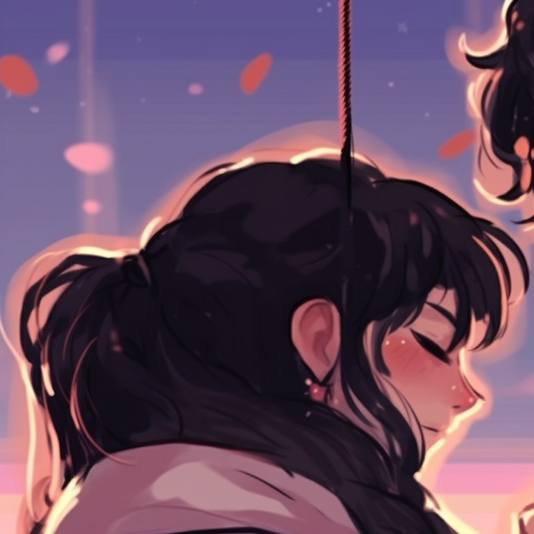 Two characters amidst cherry blossoms, traditional kimono garb and a serene feel. perfect matching pfp for couples pfp for discord.