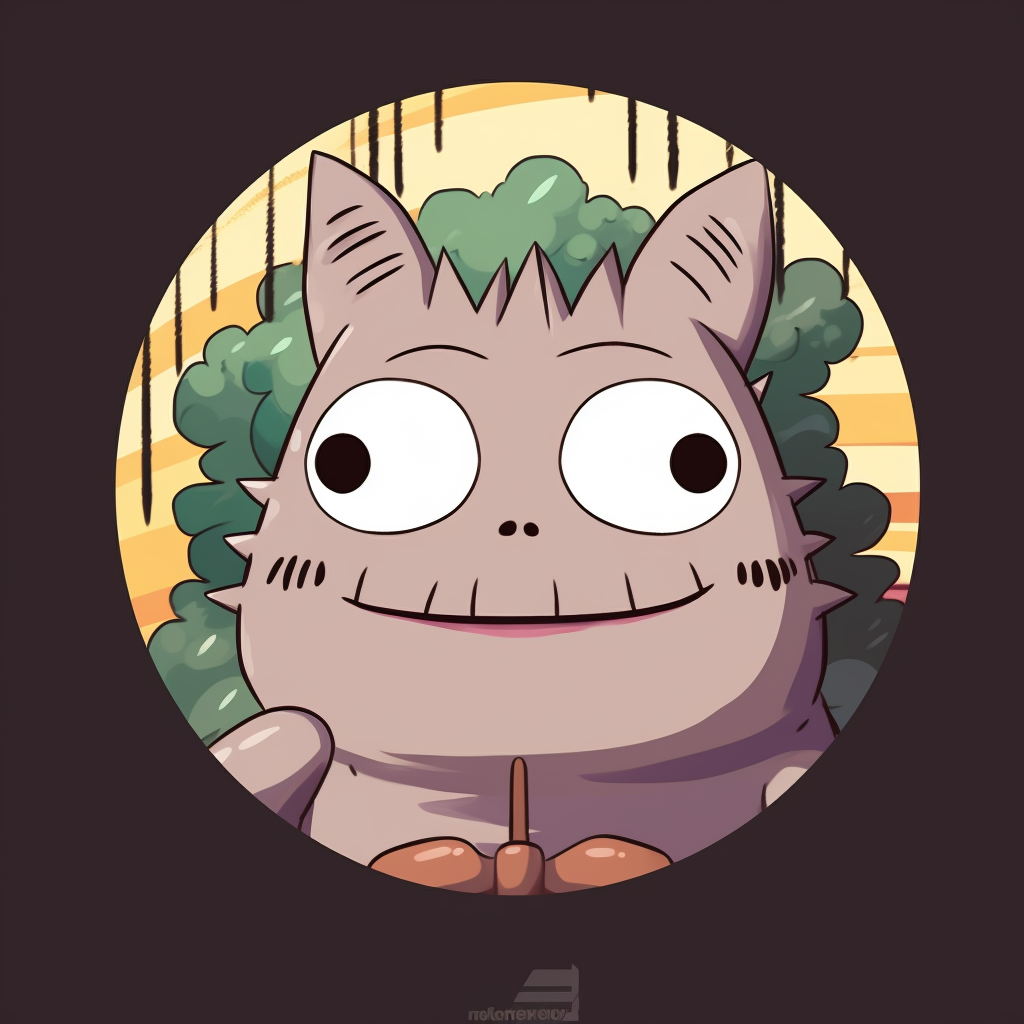 Totoro having a full grin, dynamic shapes, and distinct volumes. unforgettable anime pfp funny pfp for discord.