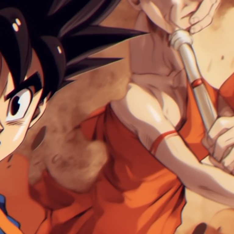 A split-frame image of Goku and Chichi, both shown in a determined light with sharply drawn details and high contrasts. goku vs chichi battles pfp for discord.