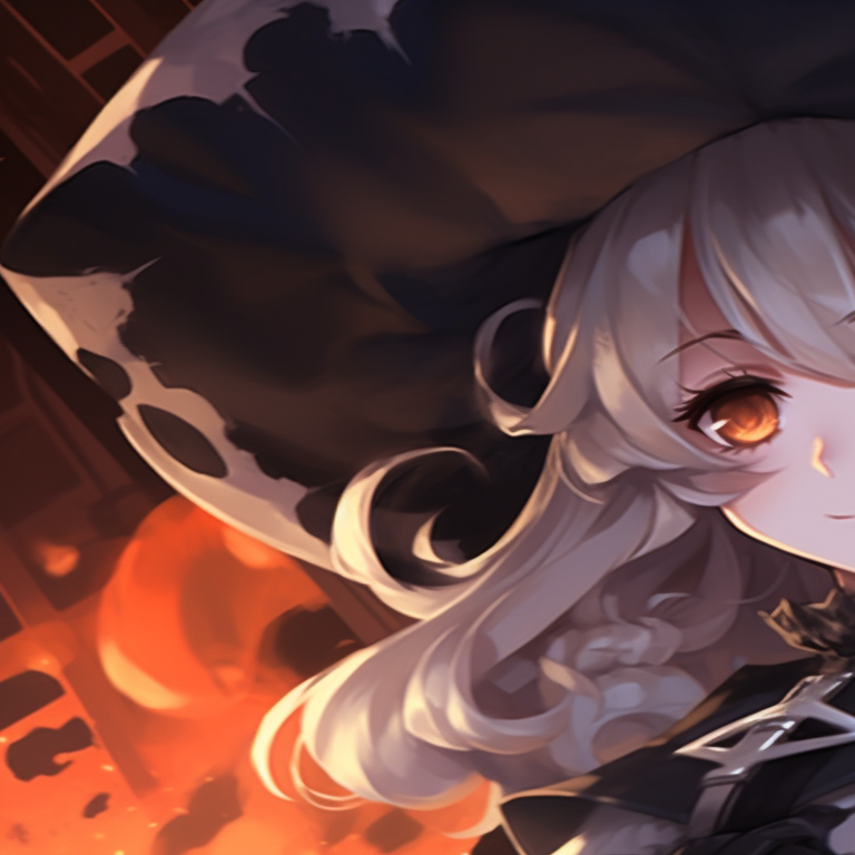 Two characters with haunted mansion backdrop, intense expressions and burgundy color highlights. trending matching genshin pfp halloween theme pfp for discord.