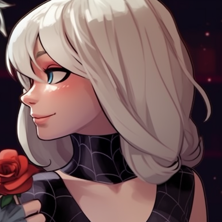 Two characters, impressive art style, Miles and Gwen positioned facing each other. story behind miles and gwen matching pfp pfp for discord.