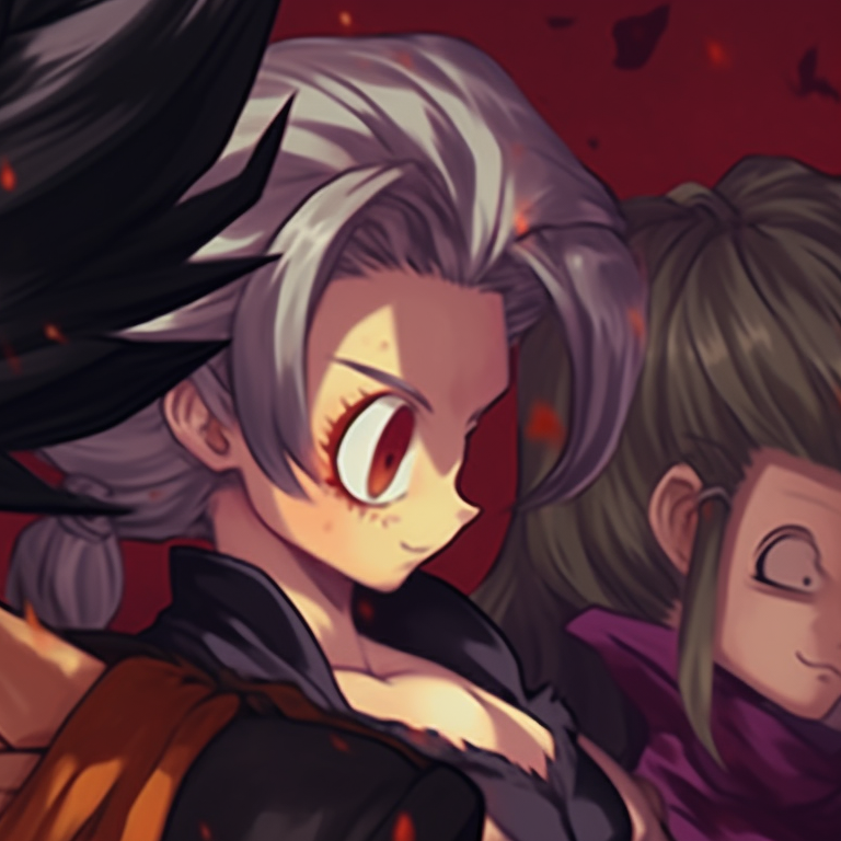 Tien and Launch posed in skeleton outfits, using monochromatic color scale resulting in an eerie ambiance. dragon ball couples in halloween costume pfp pfp for discord.