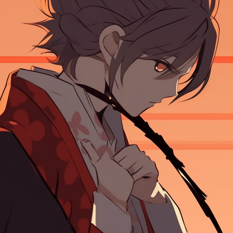 Two characters in samurai outfits, bold lines and traditional color palette, standing back-to-back. matching pfp in anime style pfp for discord.