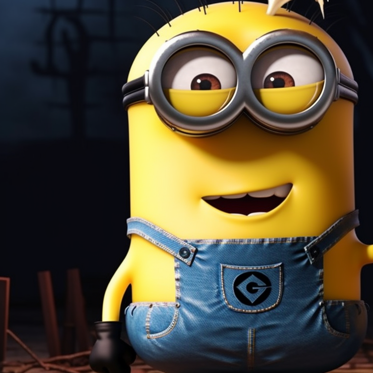 Two cheeky Minion characters in Halloween attire, both making faces at each other with a dark, moonlit background scene. minion halloween theme for matching pfp pfp for discord.