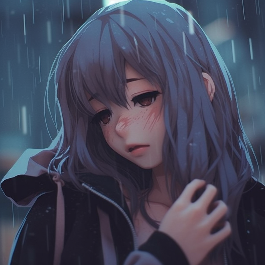 Close-up of a Depressed Anime Girl, distinctive eyes filled with sadness and intricate detailing. depressed anime girl pfp for profiles pfp for discord.