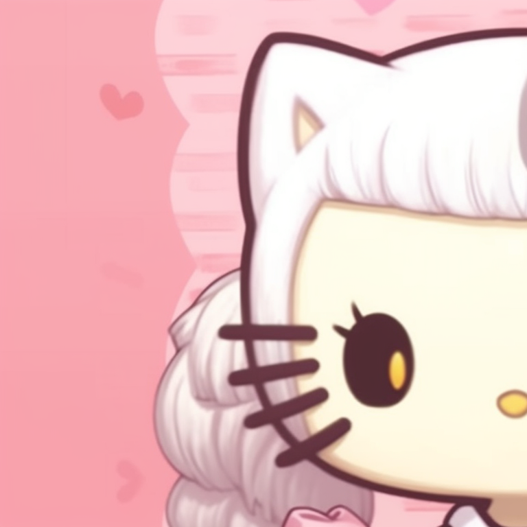Hello Kitty and a friend holding balloons, painted in pastel tones and simple yet expressive lines. hello kitty and friends matching pfp pfp for discord.