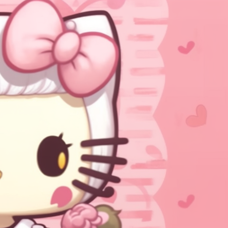 Hello Kitty and a friend holding balloons, painted in pastel tones and simple yet expressive lines. hello kitty and friends matching pfp pfp for discord.