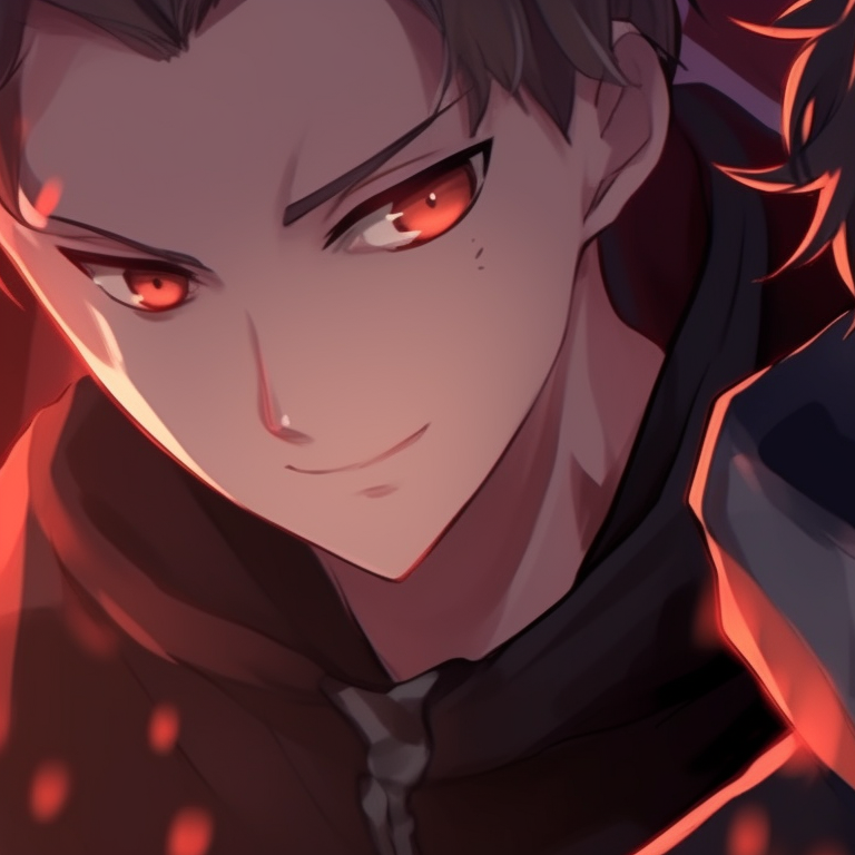Two characters in partial shadow, stark contrast, smirking faces. best boy characters for halloween aesthetic anime matching pfp pfp for discord.