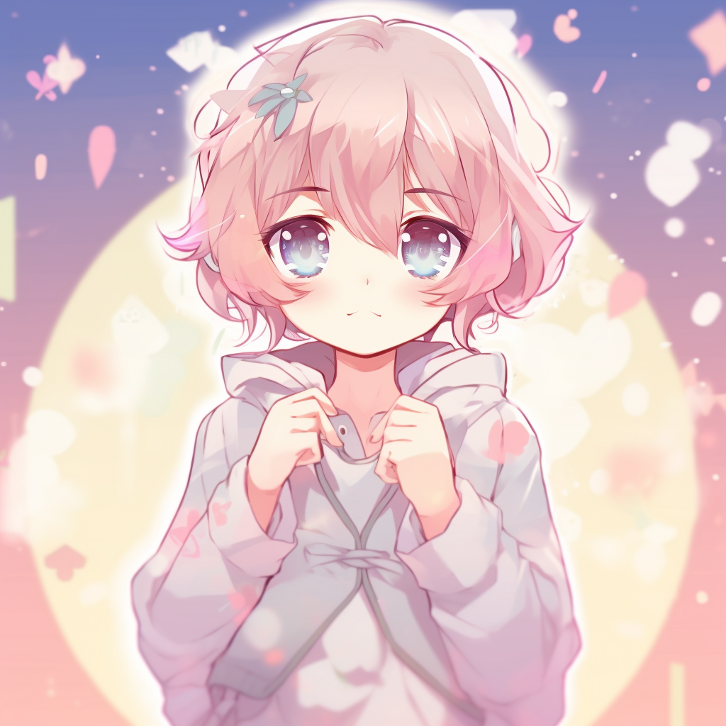 Anime boy with twinkling eyes, strong contrast and vibrant colors. top tier kawaii anime pfp