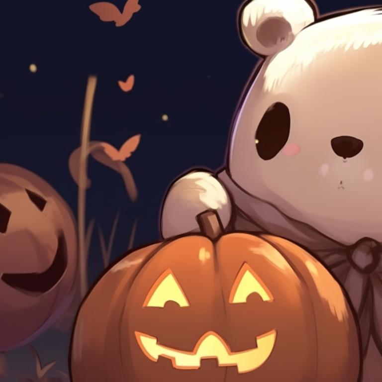 Two bear characters dressed in Halloween costumes, highly saturated, playful expressions. milk and mocha bear matching profile picture halloween theme inspiration pfp for discord.
