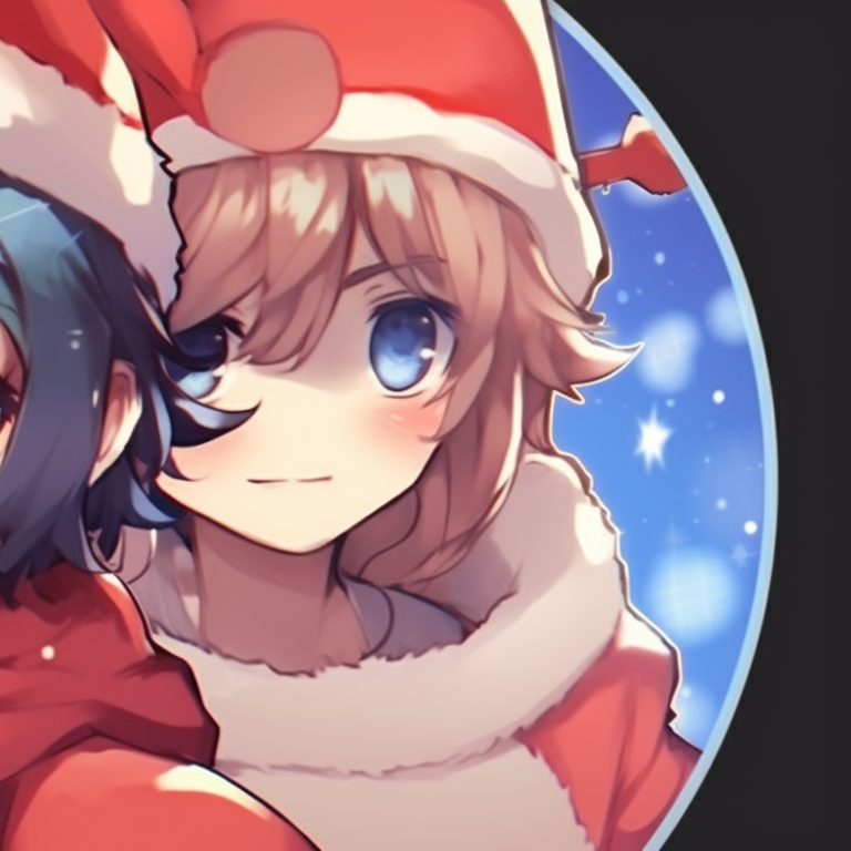 Two catboy characters at a snowy setting, stylish winter outfits and bright contrasting colors. catboy inspired matching christmas pfp pfp for discord.